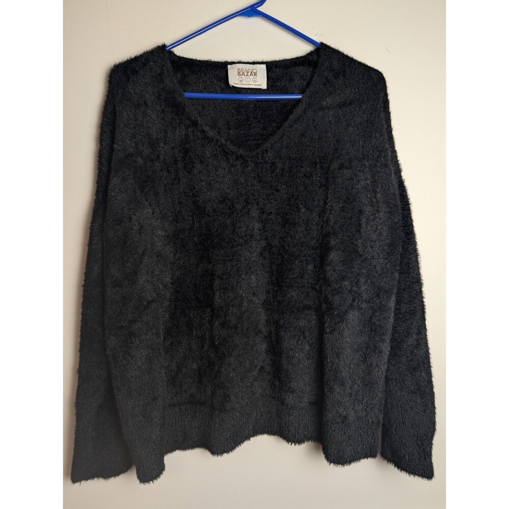 Brand Bazar Sweater Womens Large Black Soft Knit Pullover Made In Italy Cozy